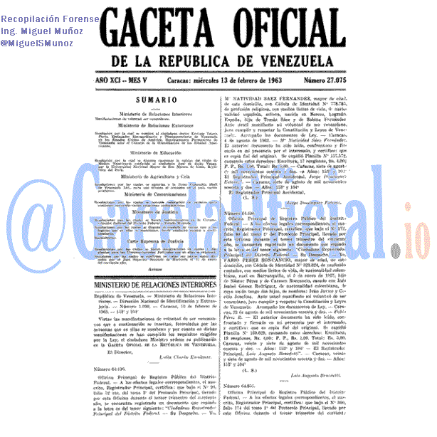 Gaceta Oficial 27075 del 13 Febrero 1963