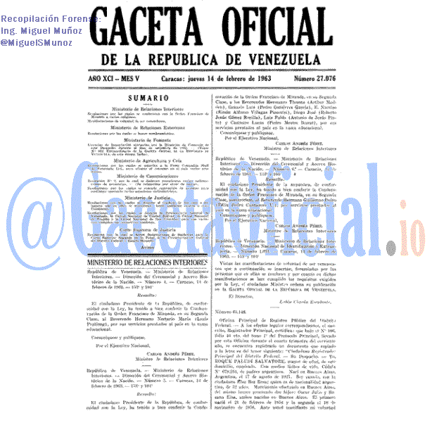 Gaceta Oficial 27076 del 14 Febrero 1963