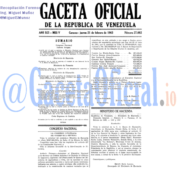 Gaceta Oficial 27082 del 21 Febrero 1963