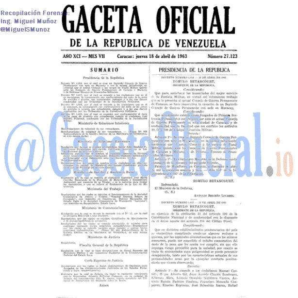 Gaceta Oficial 27123 del 18 Abril 1963