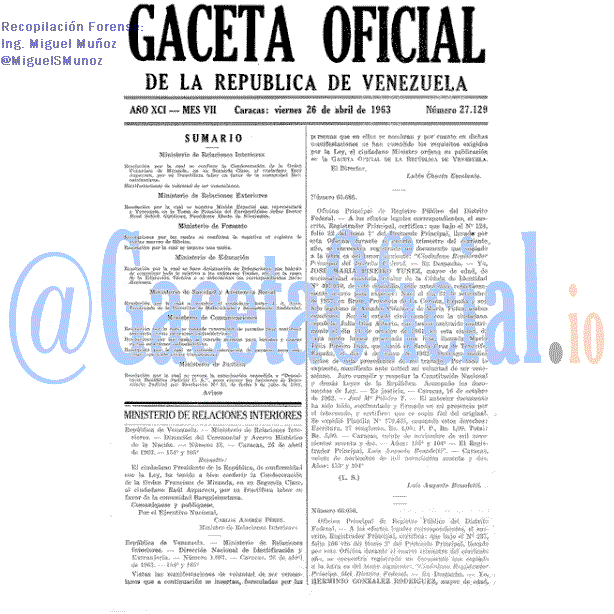 Gaceta Oficial 27129 del 26 Abril 1963