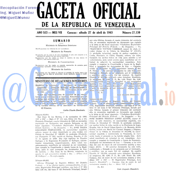 Gaceta Oficial 27130 del 27 Abril 1963