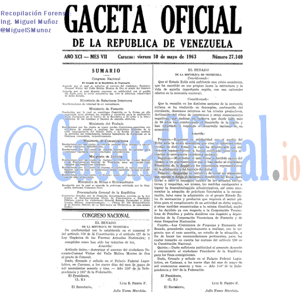 Gaceta Oficial 27140 del 10 Mayo 1963