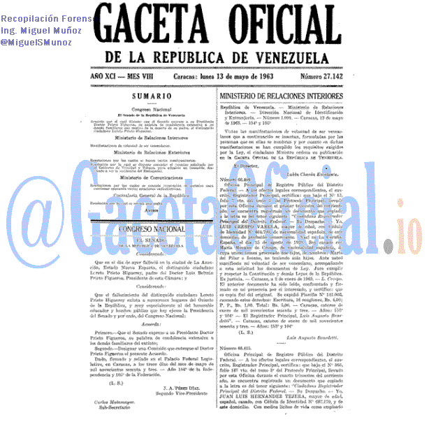 Gaceta Oficial 27142 del 13 Mayo 1963