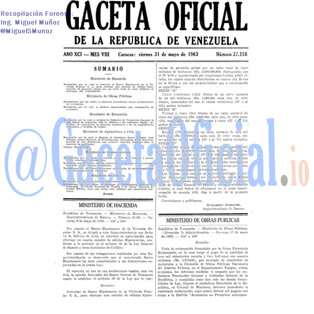 Gaceta Oficial 27158 del 31 Mayo 1963