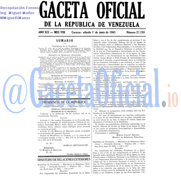 Gaceta Oficial 27159 del 1 Junio 1963