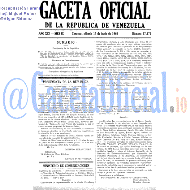 Gaceta Oficial 27171 del 15 Junio 1963