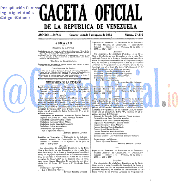 Gaceta Oficial 27210 del 3 Agosto 1963