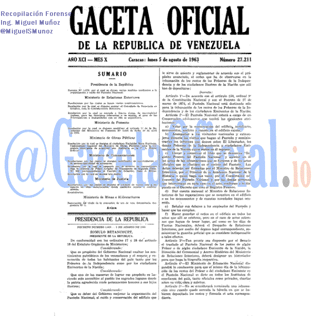 Gaceta Oficial 27211 del 5 Agosto 1963