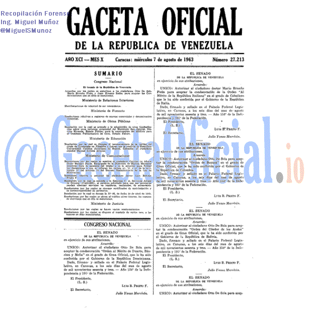 Gaceta Oficial 27213 del 7 Agosto 1963