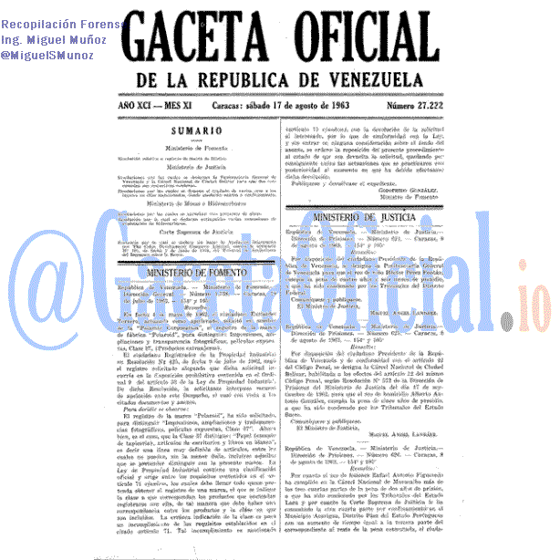 Gaceta Oficial 27222 del 17 Agosto 1963