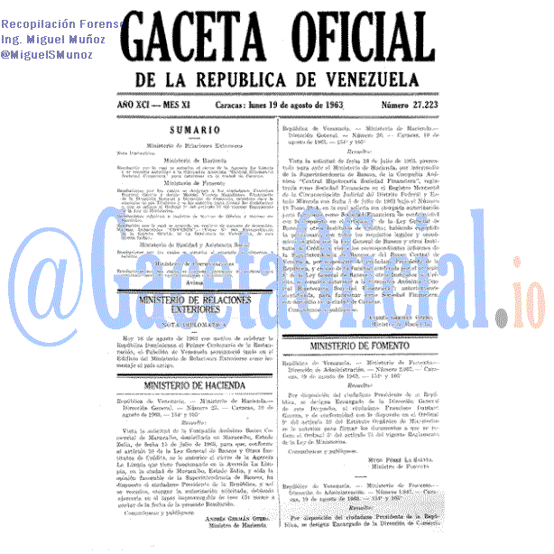 Gaceta Oficial 27223 del 19 Agosto 1963