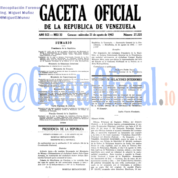 Gaceta Oficial 27225 del 21 Agosto 1963