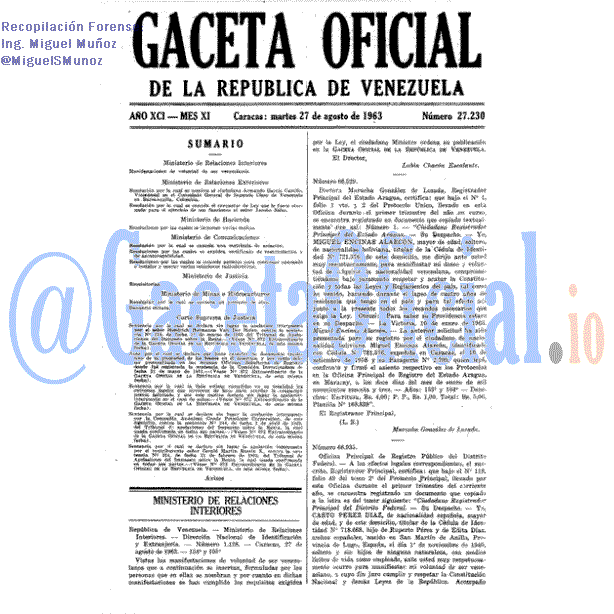Gaceta Oficial 27230 del 27 Agosto 1963