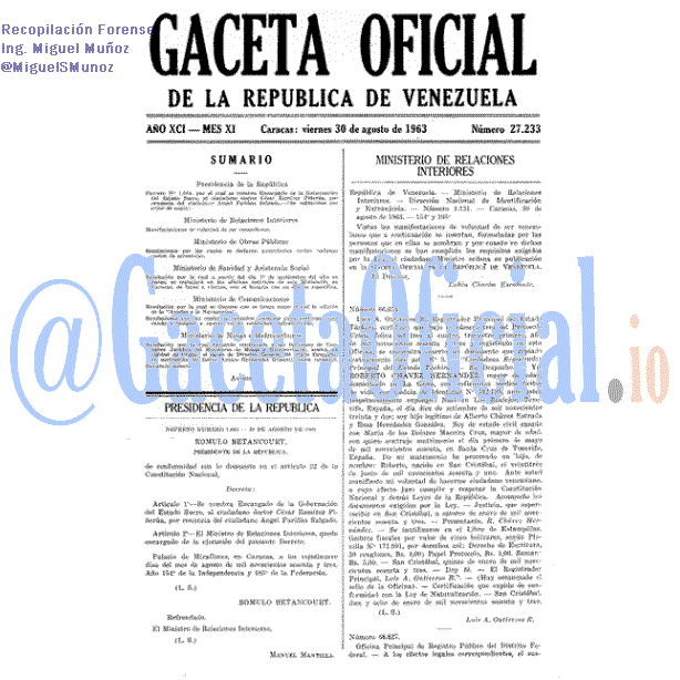 Gaceta Oficial 27233 del 30 Agosto 1963
