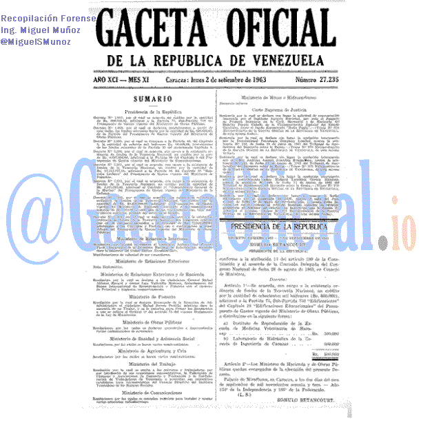 Gaceta Oficial 27235 del 2 Septiembre 1963