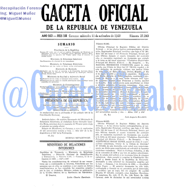 Gaceta Oficial 27243 del 11 Septiembre 1963