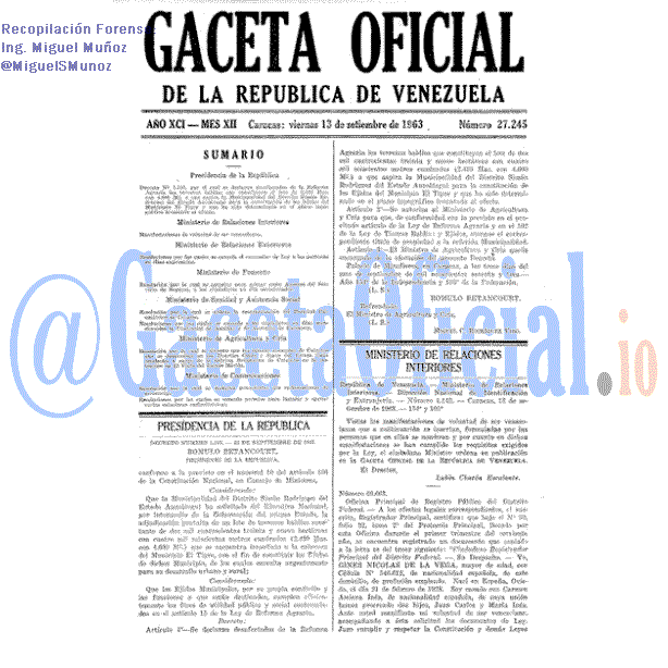 Gaceta Oficial 27245 del 13 Septiembre 1963