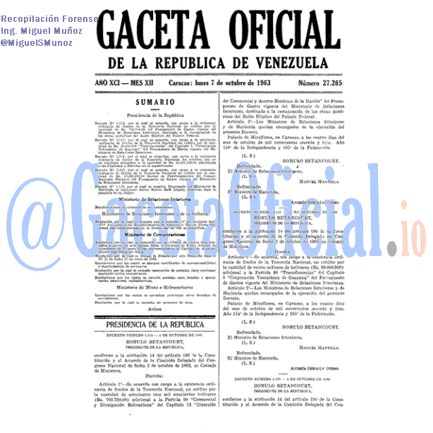 Gaceta Oficial 27265 del 7 Octubre 1963