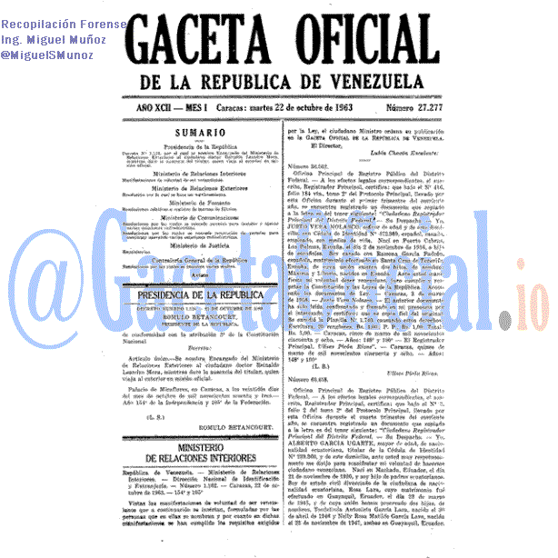 Gaceta Oficial 27277 del 22 Octubre 1963
