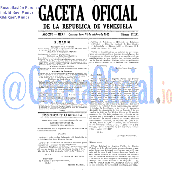 Gaceta Oficial 27281 del 28 Octubre 1963