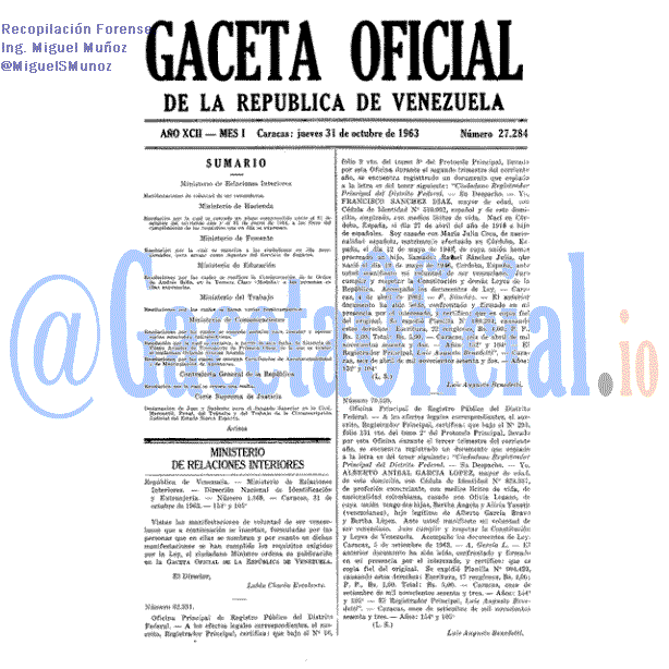 Gaceta Oficial 27284 del 31 Octubre 1963