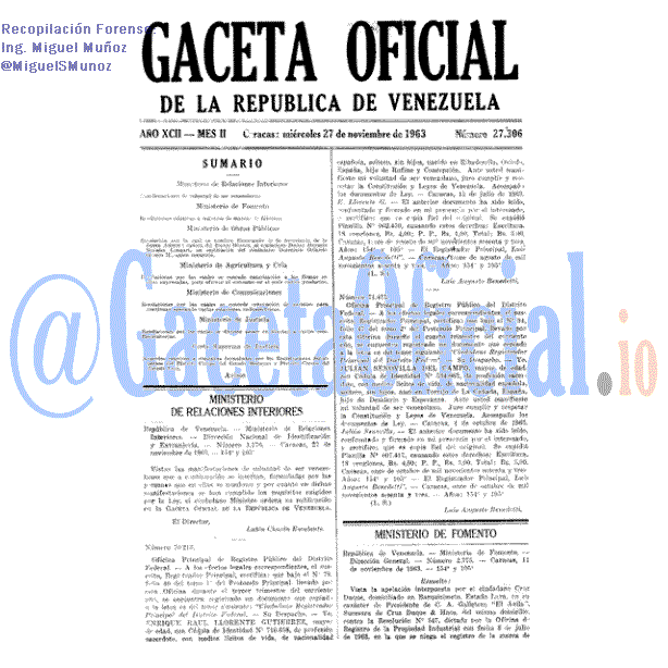 Gaceta Oficial 27306 del 27 Noviembre 1963