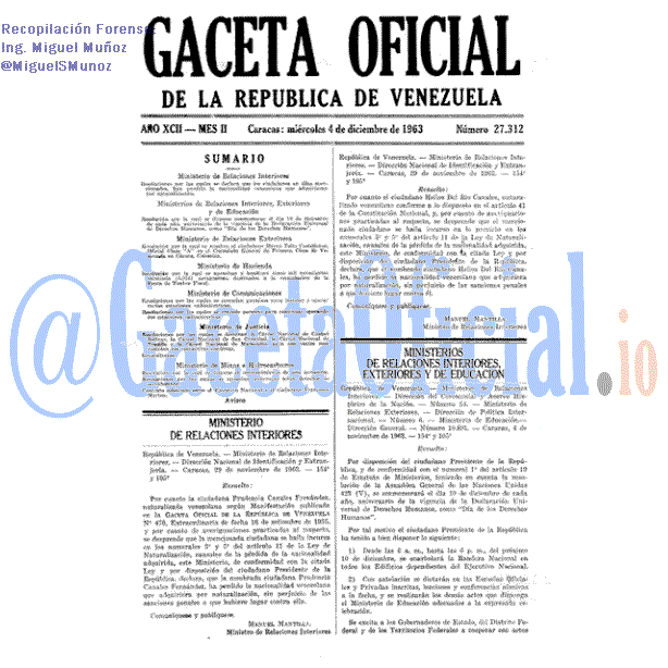 Gaceta Oficial 27312 del 4 Diciembre 1963
