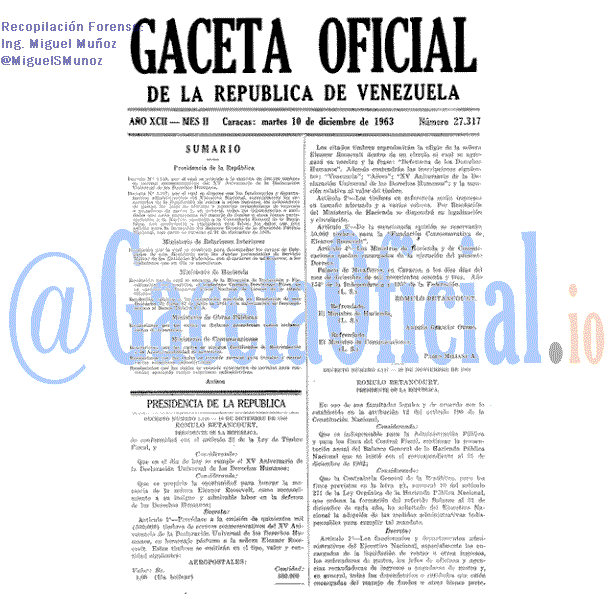 Gaceta Oficial 27317 del 10 Diciembre 1963