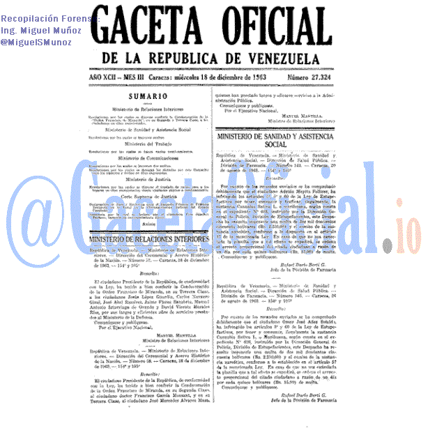 Gaceta Oficial 27324 del 18 Diciembre 1963