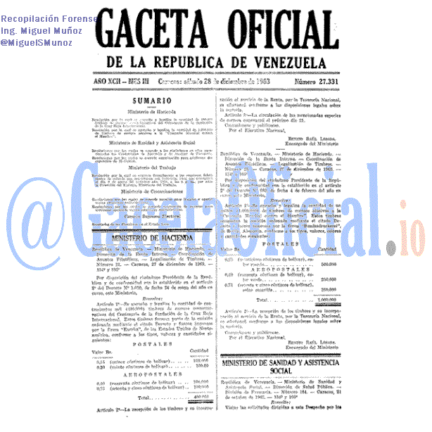 Gaceta Oficial 27331 del 28 Diciembre 1963