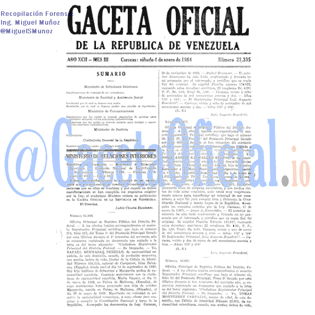 Gaceta Oficial 27335 del 4 Enero 1964