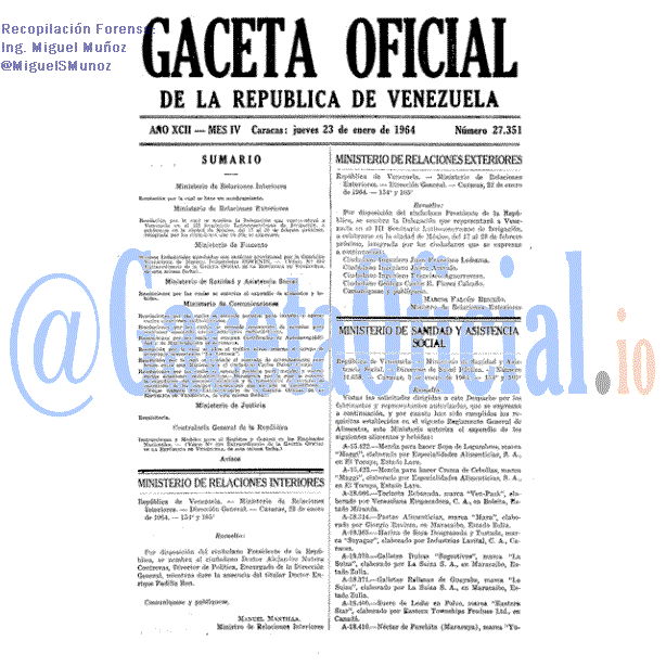 Gaceta Oficial 27351 del 23 Enero 1964