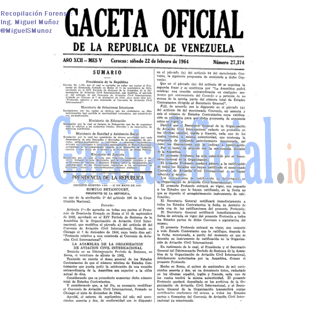Gaceta Oficial 27374 del 22 Febrero 1964