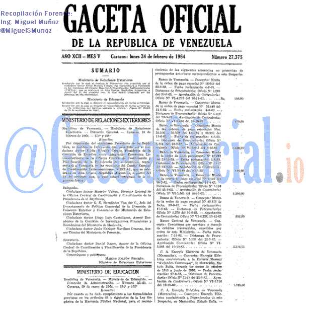 Gaceta Oficial 27375 del 24 Febrero 1964