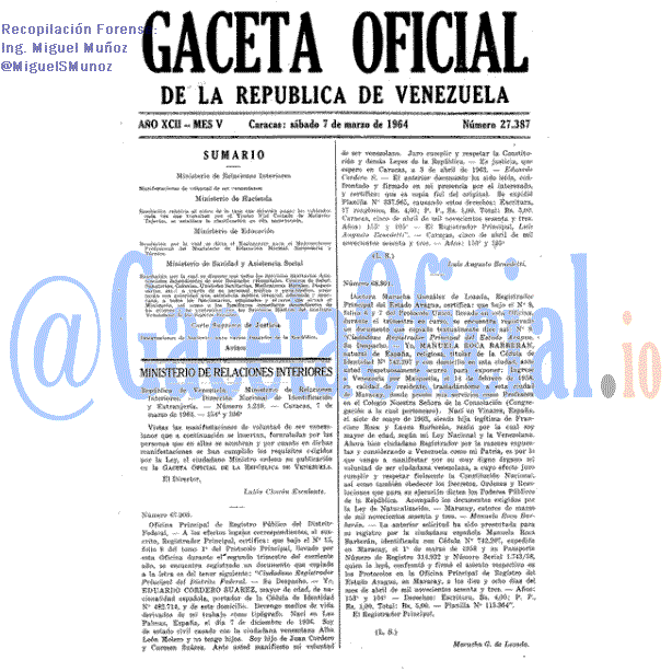 Gaceta Oficial 27387 del 7 Marzo 1964