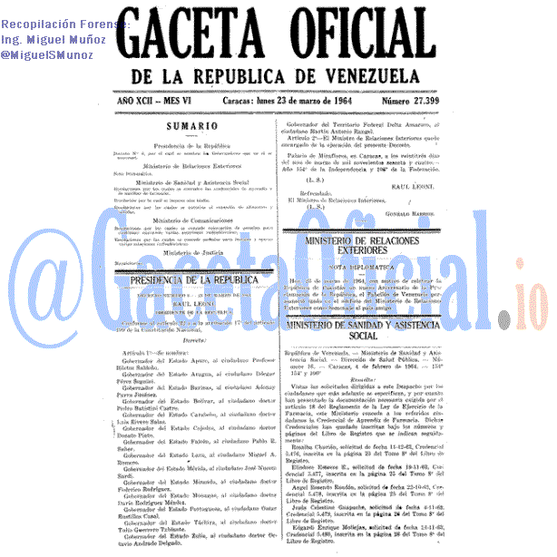 Gaceta Oficial 27399 del 23 Marzo 1964