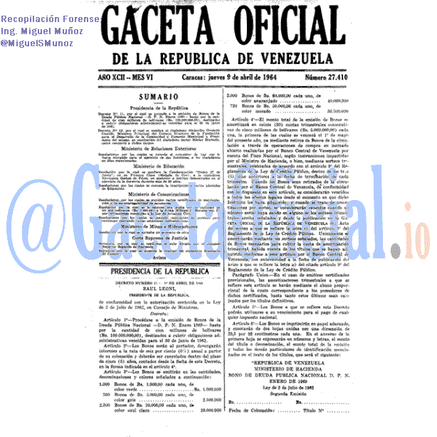 Gaceta Oficial 27410 del 9 Abril 1964