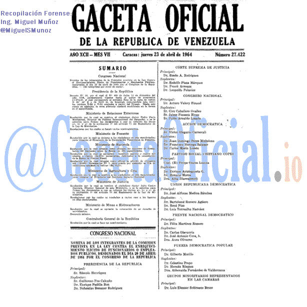 Gaceta Oficial 27422 del 23 Abril 1964