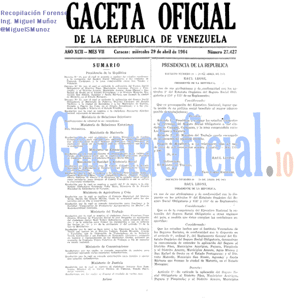 Gaceta Oficial 27427 del 29 Abril 1964