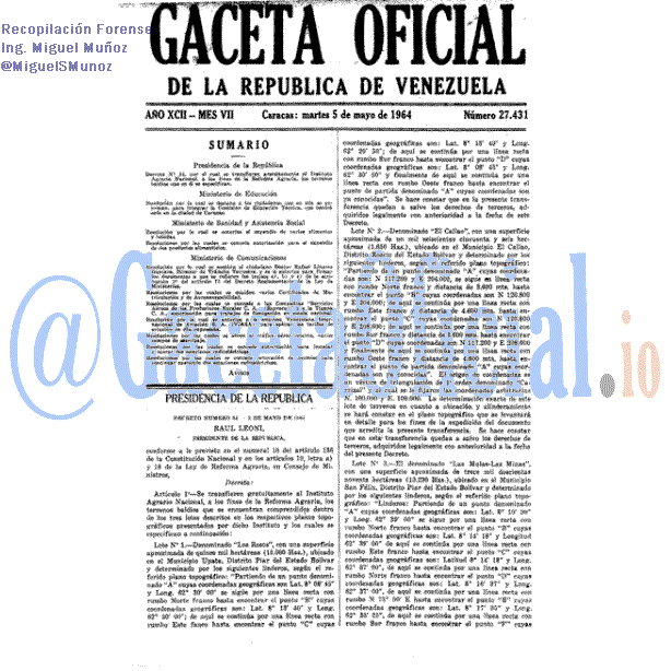 Gaceta Oficial 27431 del 5 Mayo 1964