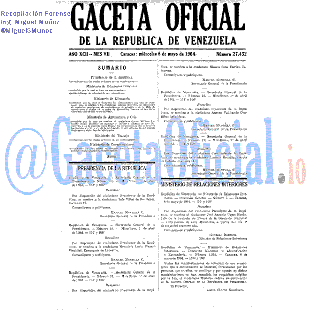 Gaceta Oficial 27432 del 6 Mayo 1964