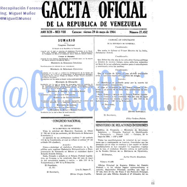 Gaceta Oficial 27452 del 29 Mayo 1964