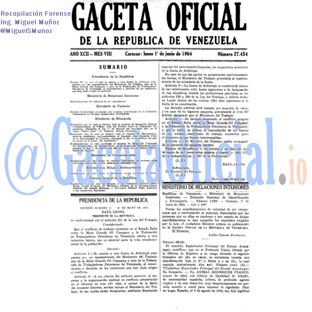 Gaceta Oficial 27454 del 1 Junio 1964