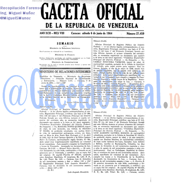 Gaceta Oficial 27459 del 6 Junio 1964