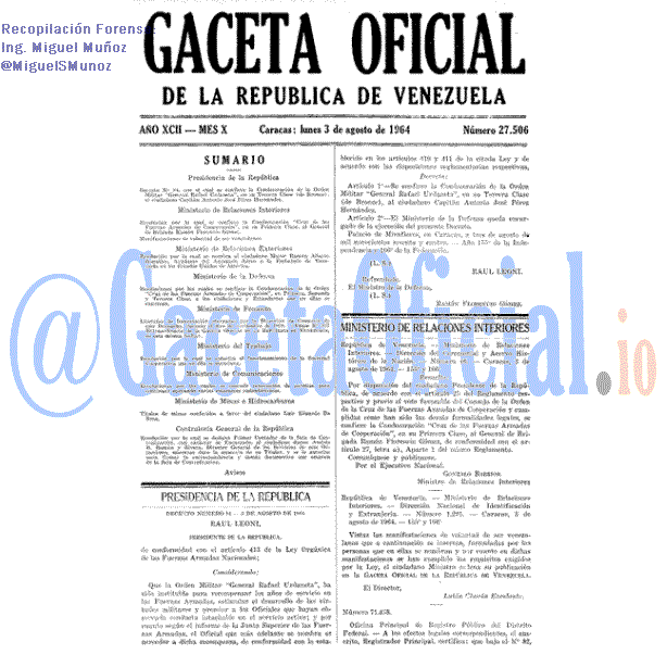 Gaceta Oficial 27506 del 3 Agosto 1964