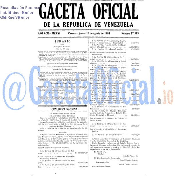 Gaceta Oficial 27515 del 13 Agosto 1964