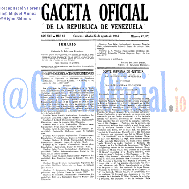 Gaceta Oficial 27523 del 22 Agosto 1964