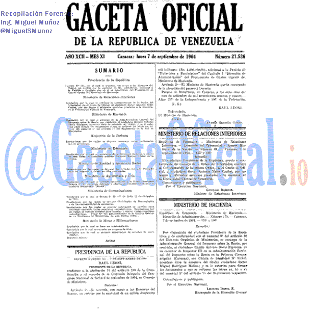 Gaceta Oficial 27536 del 7 Septiembre 1964