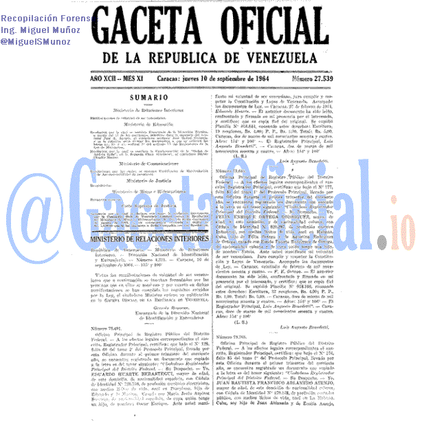 Gaceta Oficial 27539 del 10 Septiembre 1964